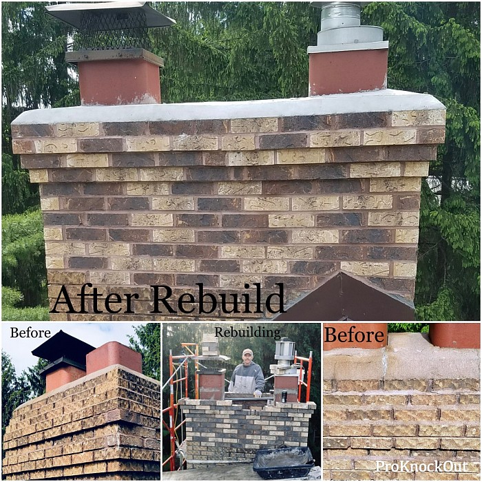 Chimney rebuild before and after.